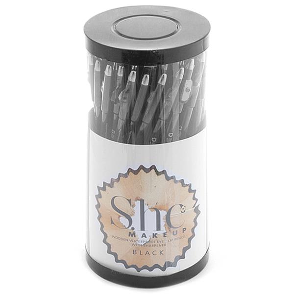 WOODEN WATERPROOF EYE LIP PENCIL WITH SHARPENER 72 PCS - BLACK