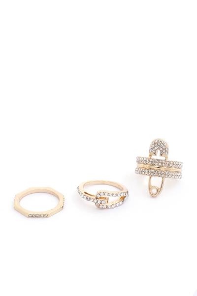SODAJO Safety Pin Rhinestone Assorted Ring Set