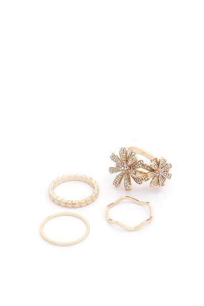 SODAJO Flower Rhinestone Assorted Ring Set