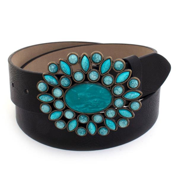 Western Flower Buckle PU Leather Belt