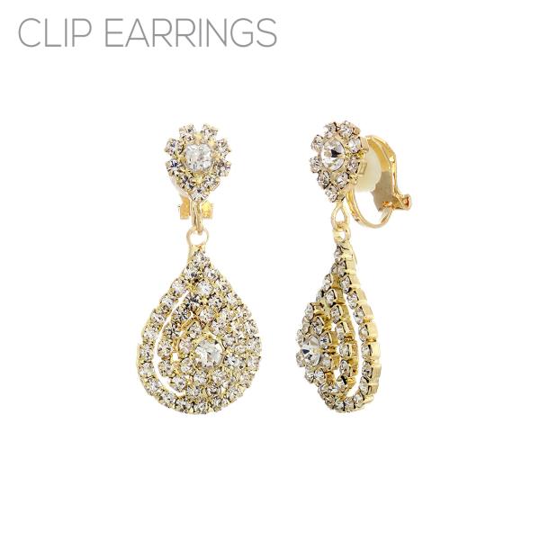 FASHION CRYSTAL TEARDROP CLIP EARRING