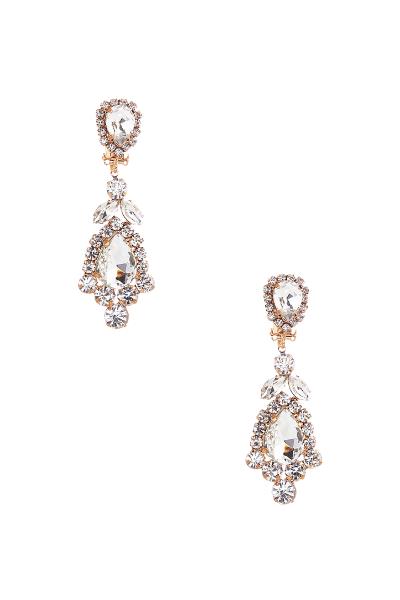Rhinestone Crystal Flower Drop Clip Earring