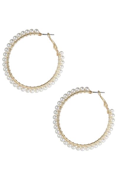 55MM PEARL WIRED HOOP EARRING