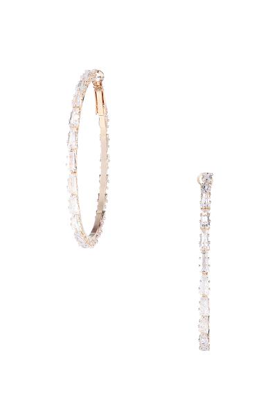 RHINESTONE 55MM CRYSTAL BAGUETTE CUT HOOP EARRING