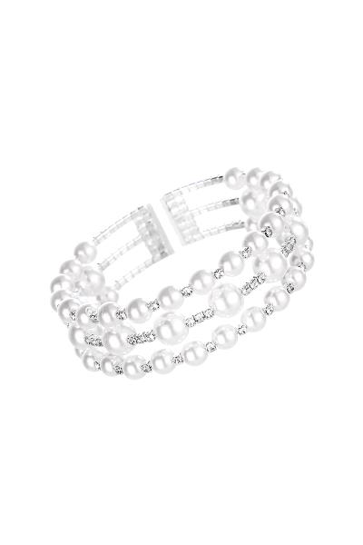 Rhinestone 3 Row Pearl Wire Bracelet