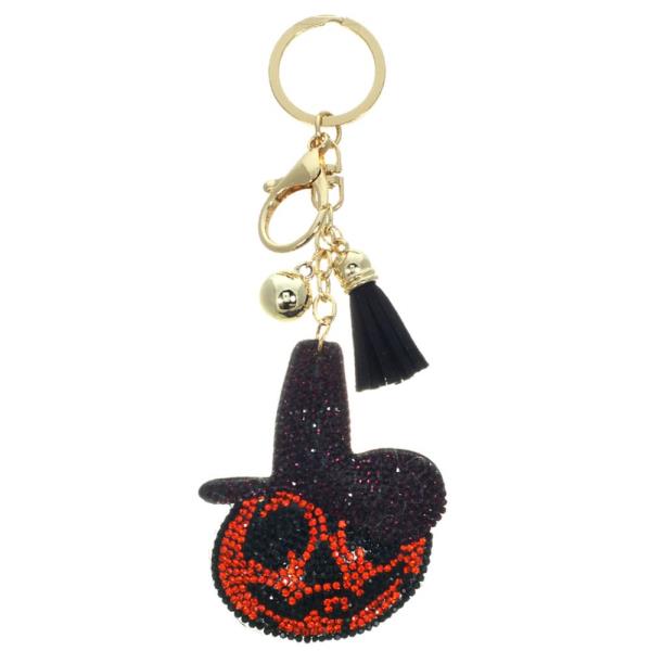 RHINESTONE HALLOWEEN PUMPKIN TASSEL KEY CHAIN