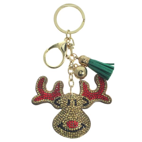 RHINESTONE CHRISTMAS RUDOLF TASSEL KEY CHAIN