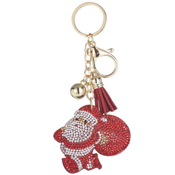 CHRISTMAS RHINESTONE SANTA CLAUS TASSEL KEY CHAIN