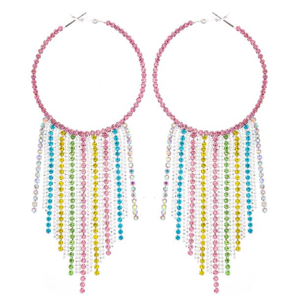 Rhinestone Hoop V Fringe Earring