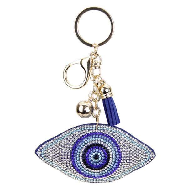RHINESTONE EVIL EYE KEY CHAIN WITH TASSEL