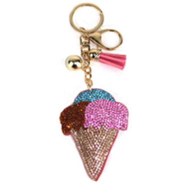 RHINESTONE ICE CREAM KEY CHAIN WITH TASSEL