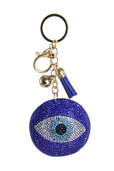 RHINESTONE EVIL EYE KEY CHAIN WITH TASSEL