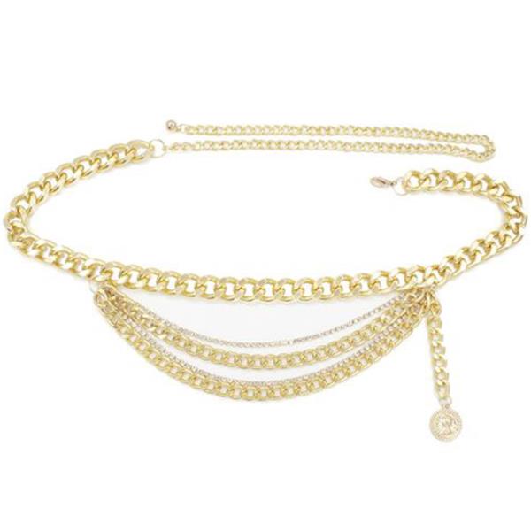 RHINESTONE AND CHAIN DRAPE BELT