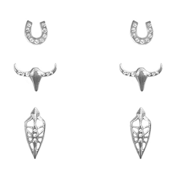 COW SKULL STUD EARRING 3 PAIR SET
