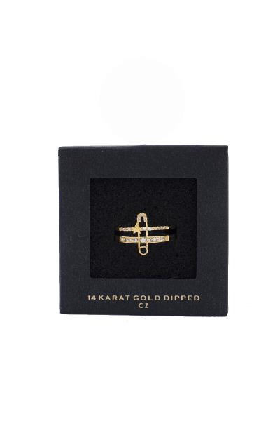 Safety Pin Cubic Zirconia 14K Gold Dipped Earring
