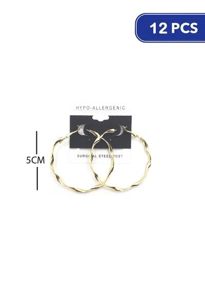 Twist Metal Hoop 50mm Earring (12 Units)