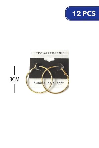 Texture Metal Hoop 30mm Earring (12 Units)