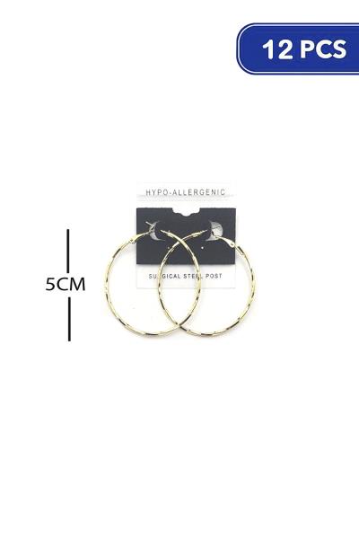 Hammered Metal Hoop 50mm Earring (12 Units)