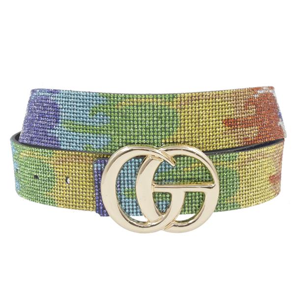 RAINBOW DRIP PRINTED RHINESTONE BUCKLE BELT