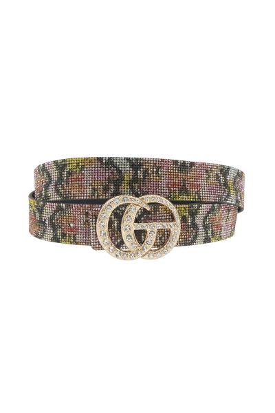 MULTI COLOR SNAKE PRINTED RHINESTONE BUCKLE BELT