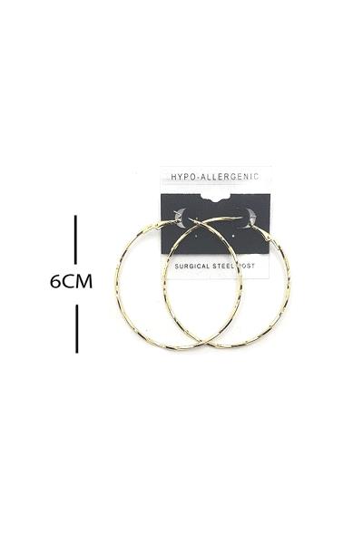FASHION HAMMERED METAL HOOP 60MM EARRING