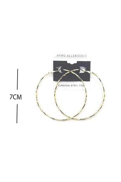 FASHION HAMMERED METAL HOOP 70MM EARRING