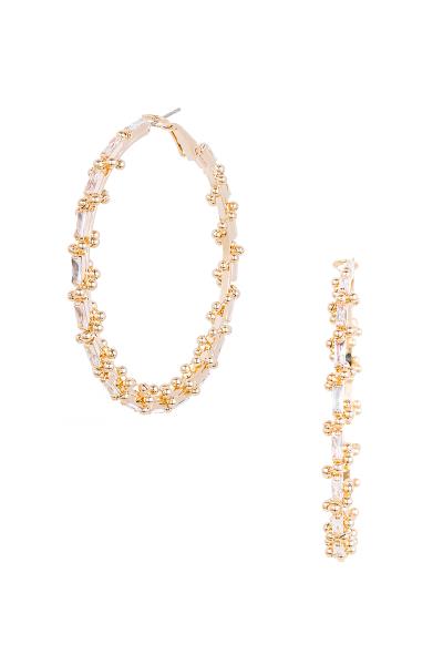 CRYSTAL BALL CHAIN TWIST 50MM HOOP EARRING
