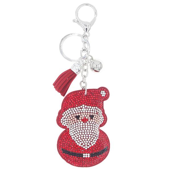 RHINESTONE ROUND SANTA KEY CHAIN
