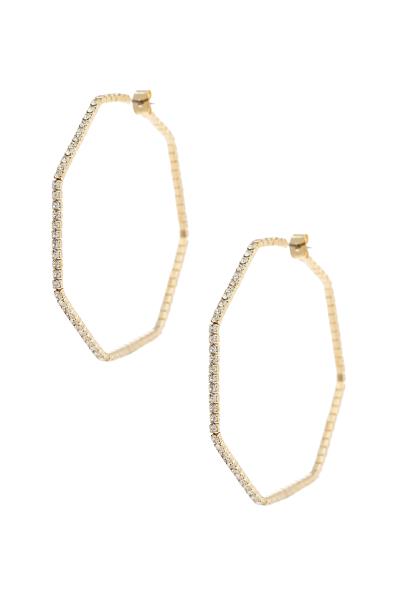 RHINESTONE 60MM HPTAGONAL WIRE HOOP EARRING