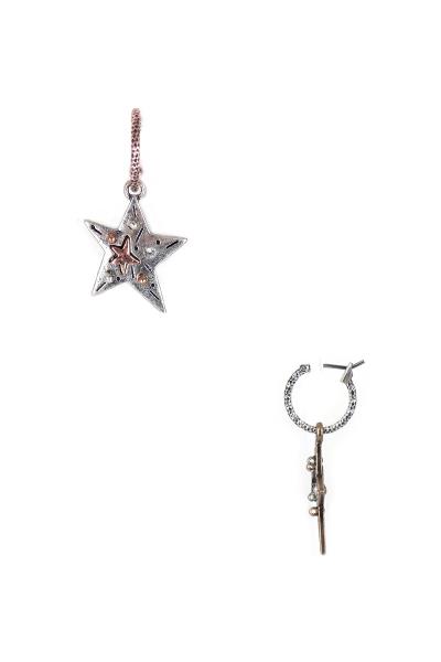 Metal Two Tone Star Dangle Hoop Earring