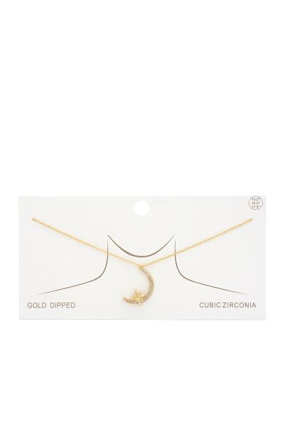 Crescent Moon Cubic Zirconia Pendant Necklace