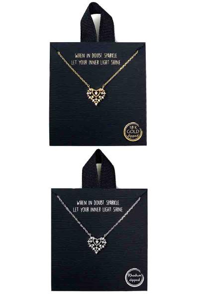18K GOLD RHODIUM DIPPED RHINESTONE HEART PENDANT NECKLACE