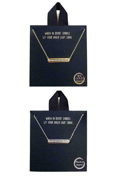 18K Gold Rhodium Dipped Bar Pendant Necklace