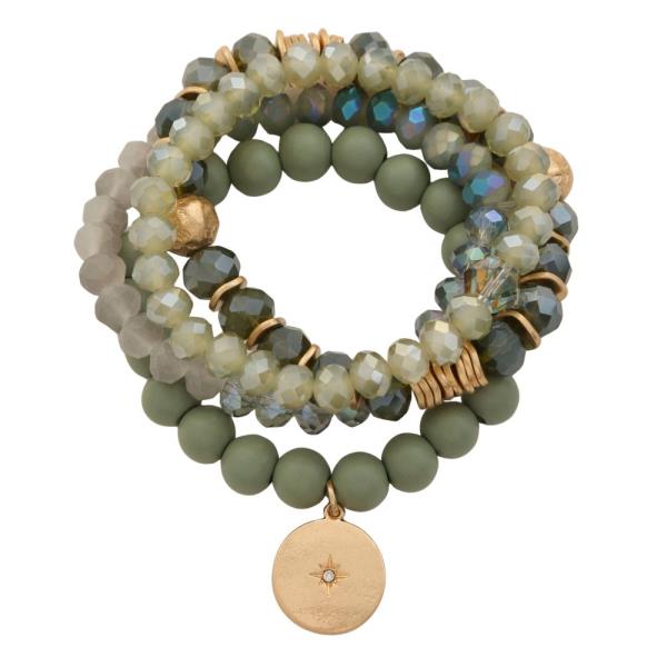 Crystal Wood Bead Stretch Bracelet Set