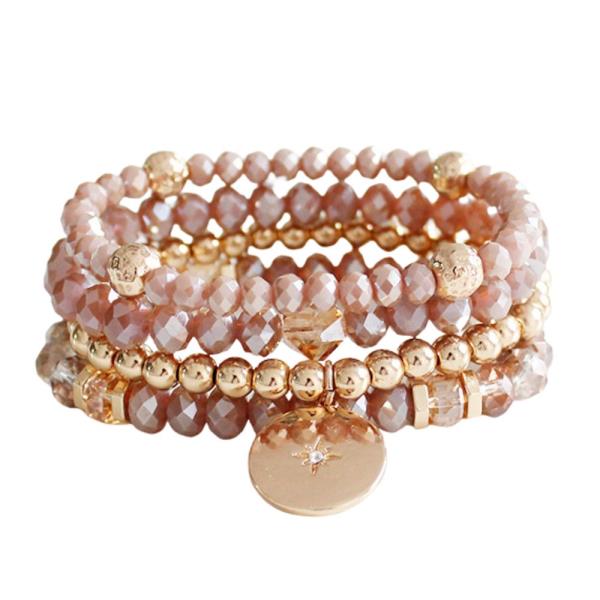 Crystal Metal Bead Stretch Bracelet Set