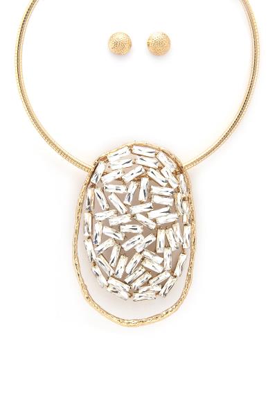 OVERSIZE OVAL RHINESTONE PENDANT NECKLACE