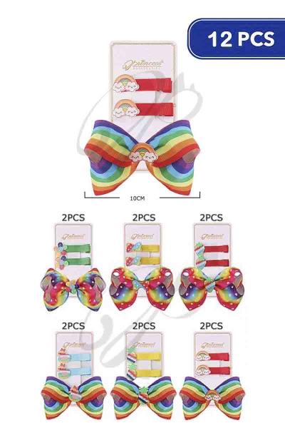 Rainbow Ribbon Hair Pin Set (12 Units)