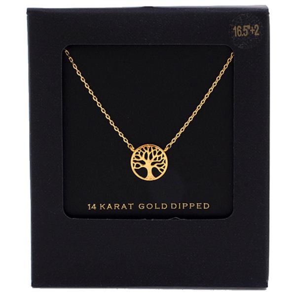FAMILY TREE DISC 14 KARAT GOLD DIPPED NECKLACE