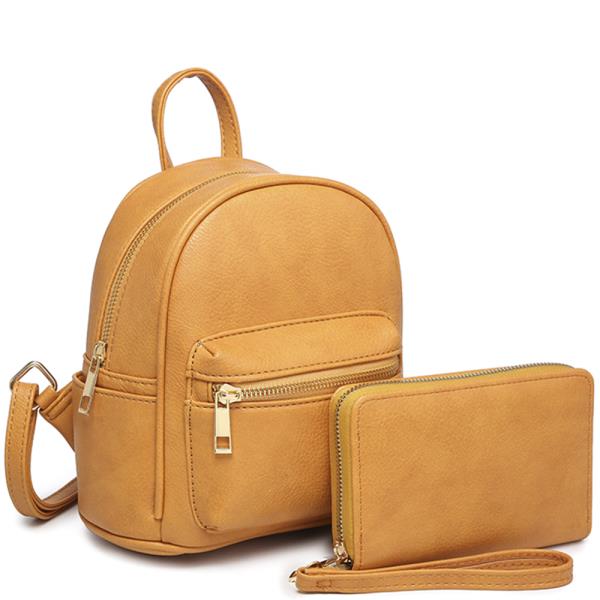 2in1 Zipper Backpack Matching Hand Wallet Set