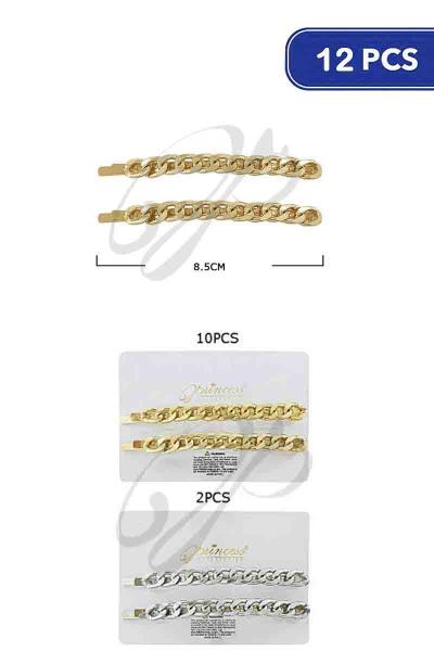 Metal Link Chain Hair Pin 2 PC Set (12 Units)
