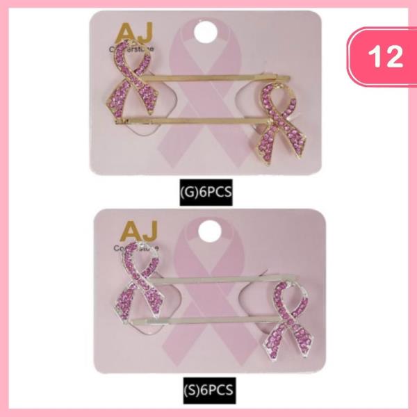 PINK RIBBON DAY HAIR PIN SET (12 UNITS)