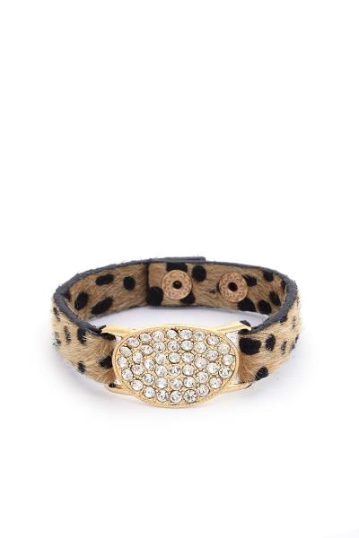 Animal Print Faux Fur Rhinestone Snap Bracelet