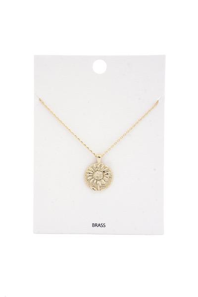 Sunflower Medallion Brass Necklace