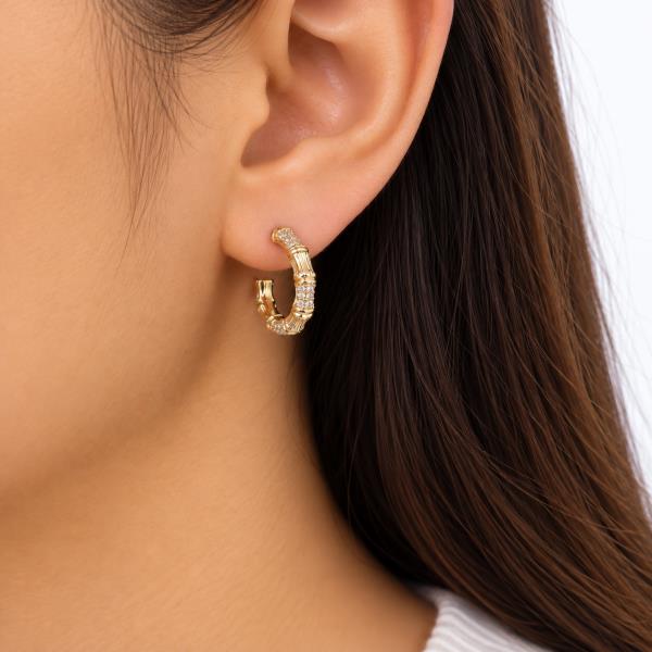 PAVE BAMBOO HOOP EARRING