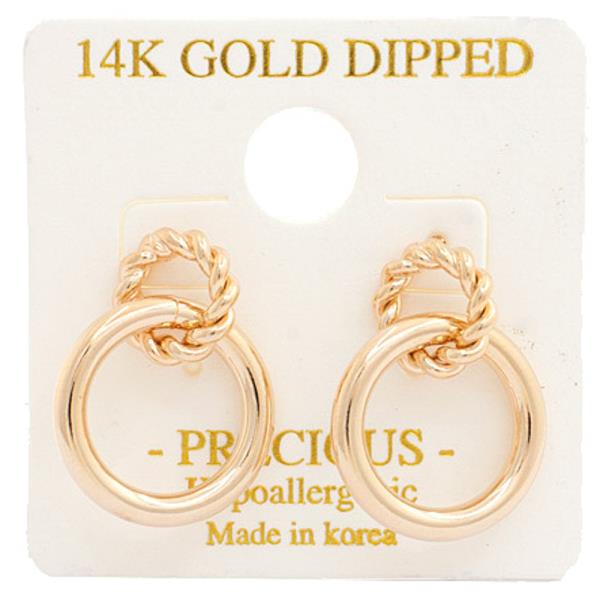 14K Gold Dipped Twisted Ring Link Earring