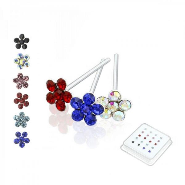 20 PC RHINESTONE FLOWER NOSE RING