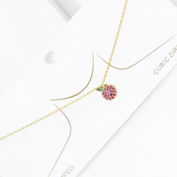RHINESTONE APPLE CHARM NECKLACE
