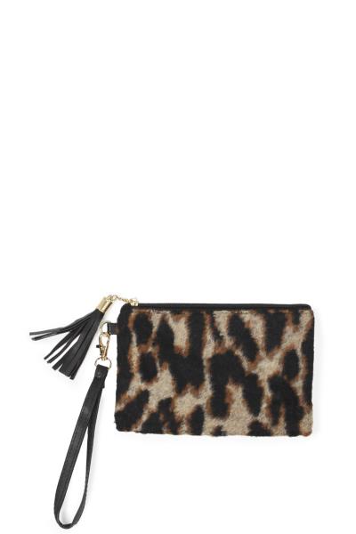 Leopard Print Pouch Bag W Wristlet
