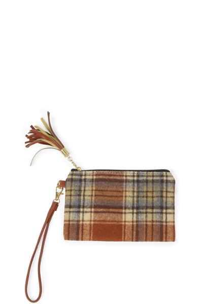 Plaid Print Pouch Bag W Wristlet