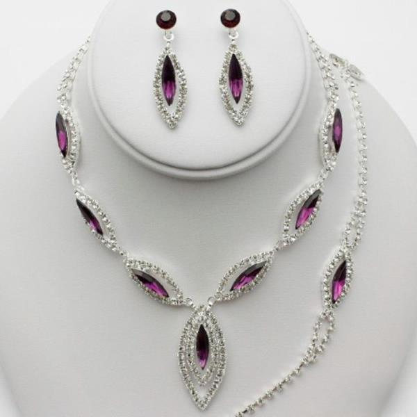 Double Marquise Rhinestone Necklace Bracelet Set